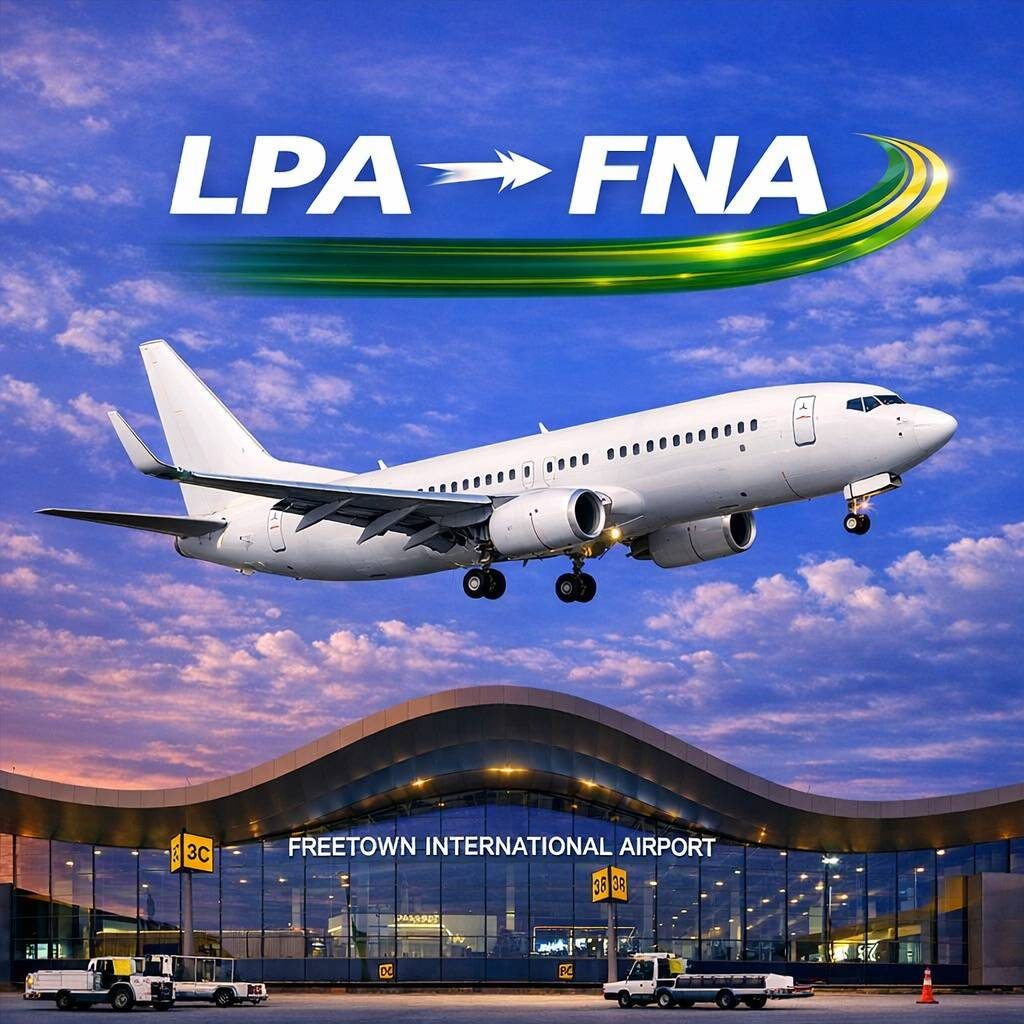 Vuelo directo WRK714 Gran Canaria (LPA) destino Freetown (FNA) en 3 horas Nonstop. España a Sierra Leona.