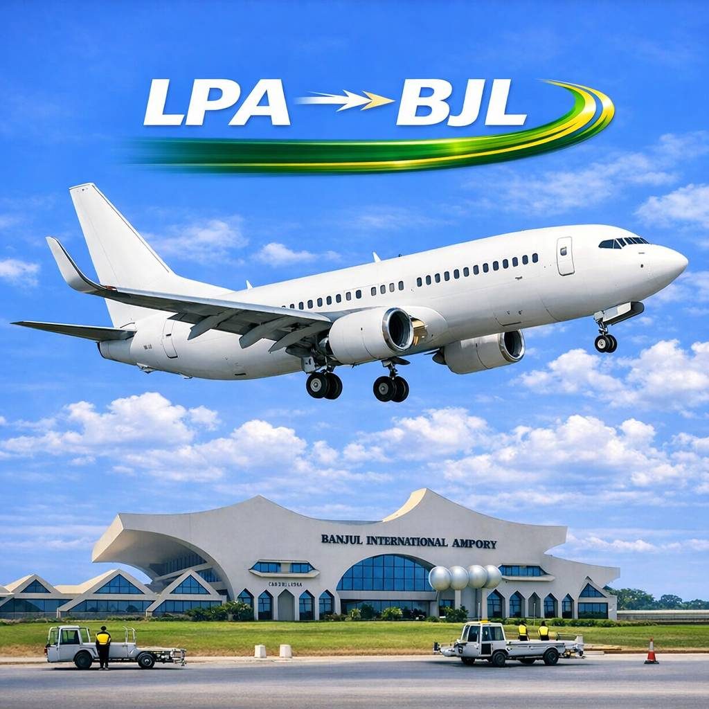 Vuelo directo WRK711 Gran Canaria (LPA) a Banjul (BJL) en 3 horas y Nonstop. Espana a Gambia.